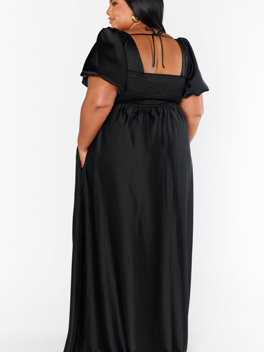 Nora Maxi Dress ~ Black Luxe Satin