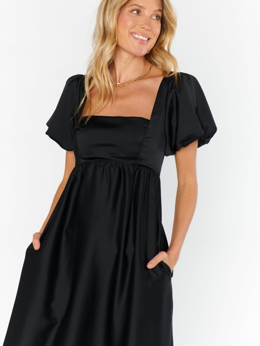 Nora Maxi Dress ~ Black Luxe Satin