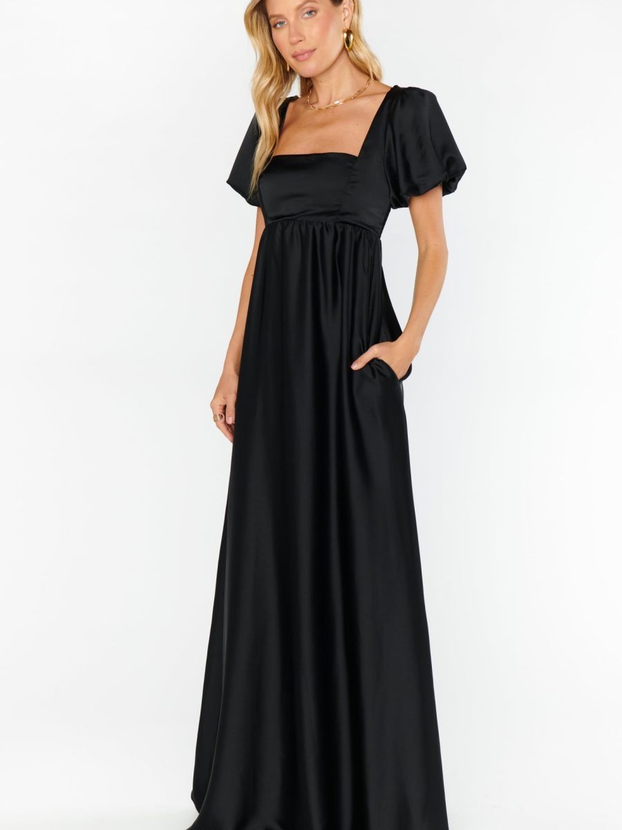 Nora Maxi Dress ~ Black Luxe Satin
