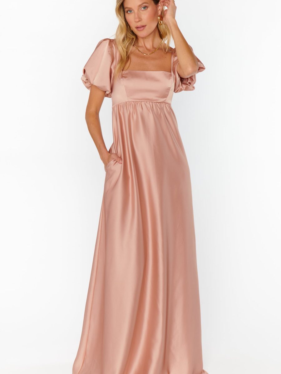 Nora Maxi Dress ~ Rose Gold Luxe Satin