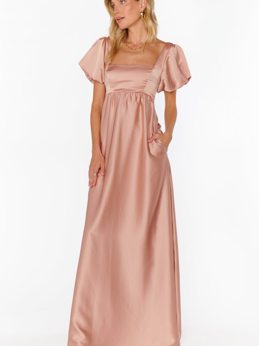 Nora Maxi Dress ~ Rose Gold Luxe Satin