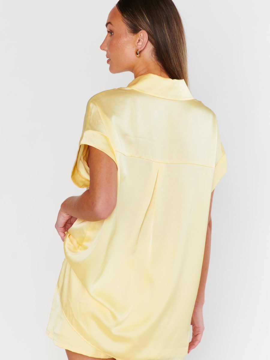 Best Day Button Up ~ Pale Yellow Luxe Satin