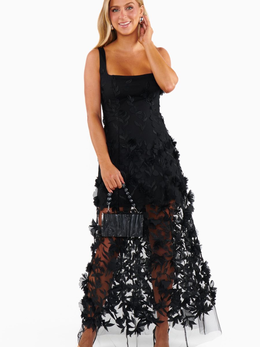 Stephanie Dress ~ Black 3D Floral