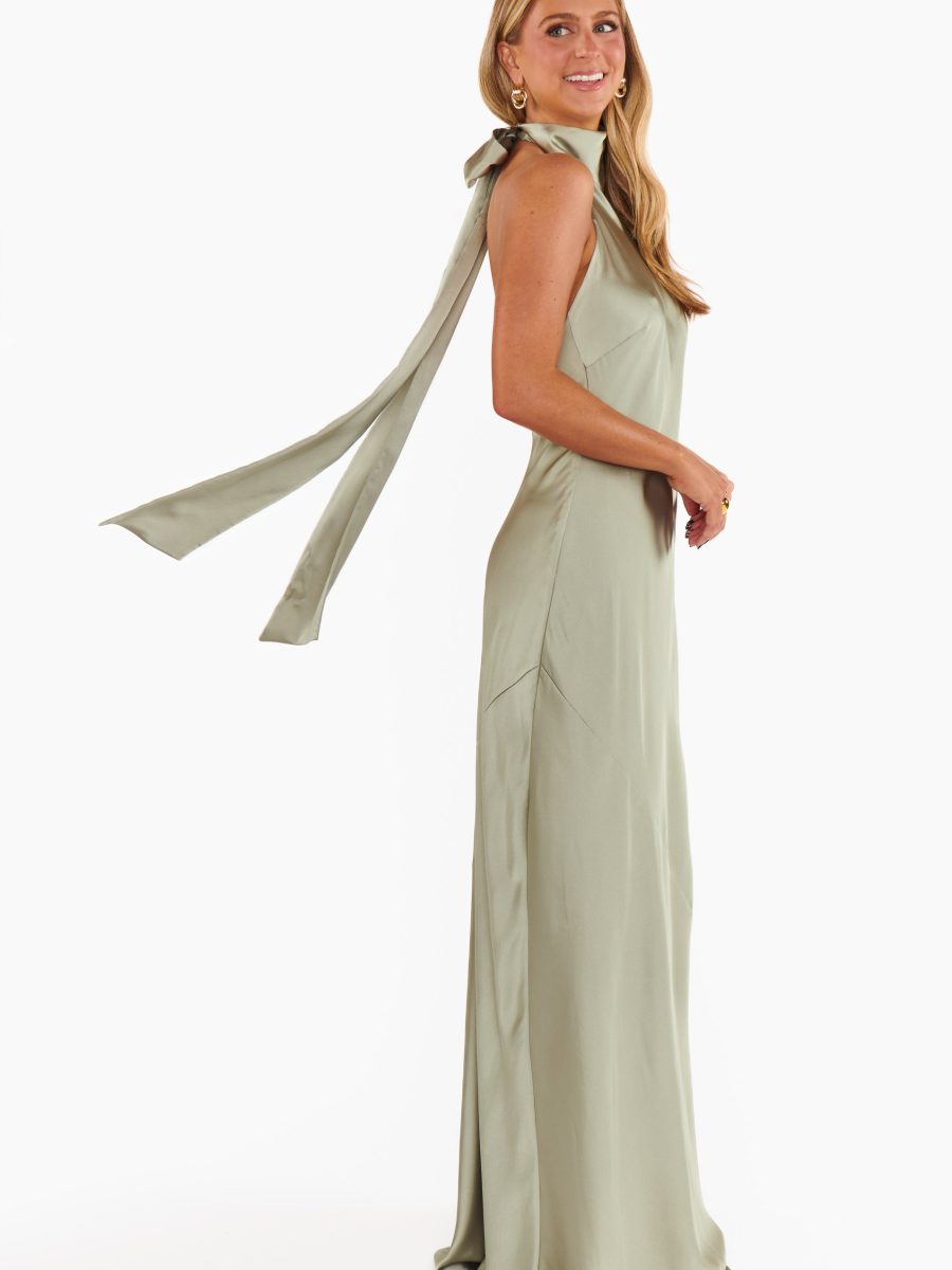 Lisa Maxi Dress ~ Moss Green Luxe Satin