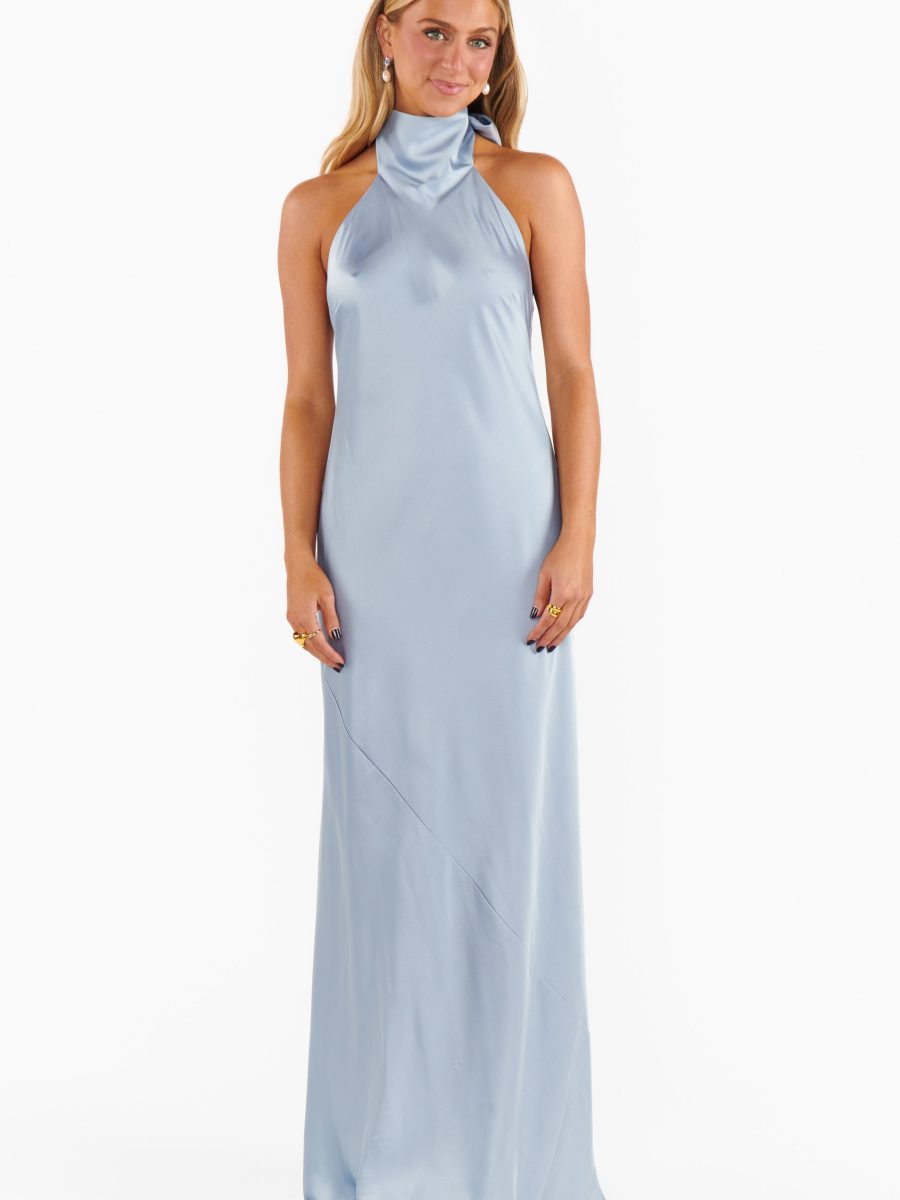 Lisa Maxi Dress ~ Steel Blue Luxe Satin