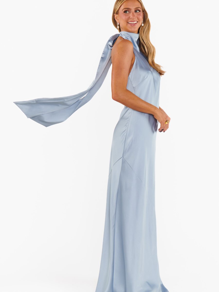 Lisa Maxi Dress ~ Steel Blue Luxe Satin
