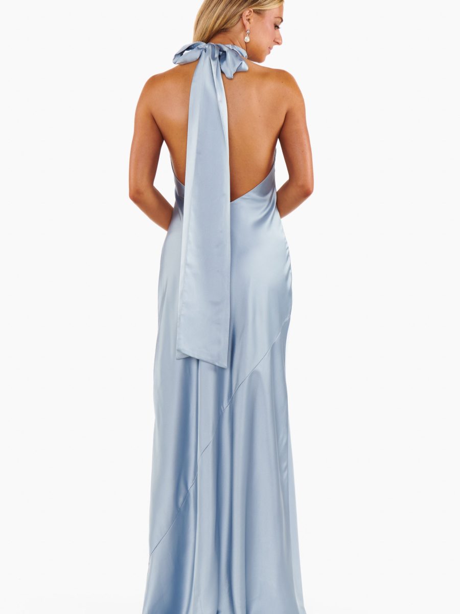 Lisa Maxi Dress ~ Steel Blue Luxe Satin