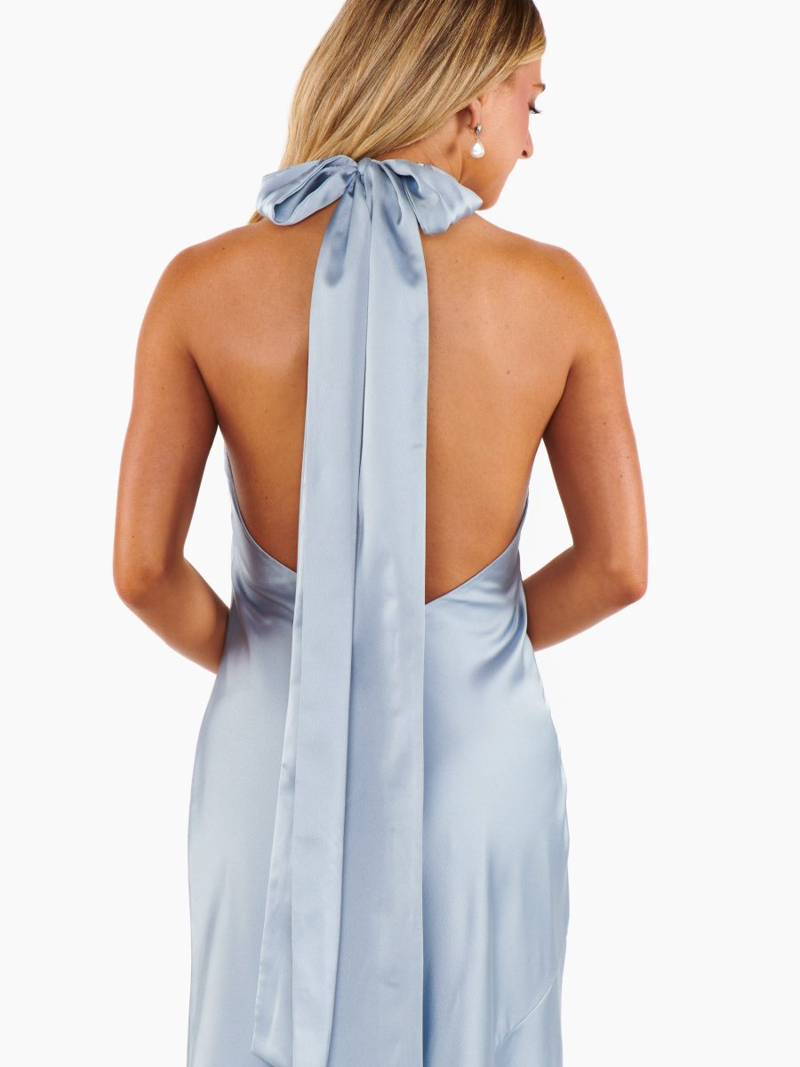 Lisa Maxi Dress ~ Steel Blue Luxe Satin