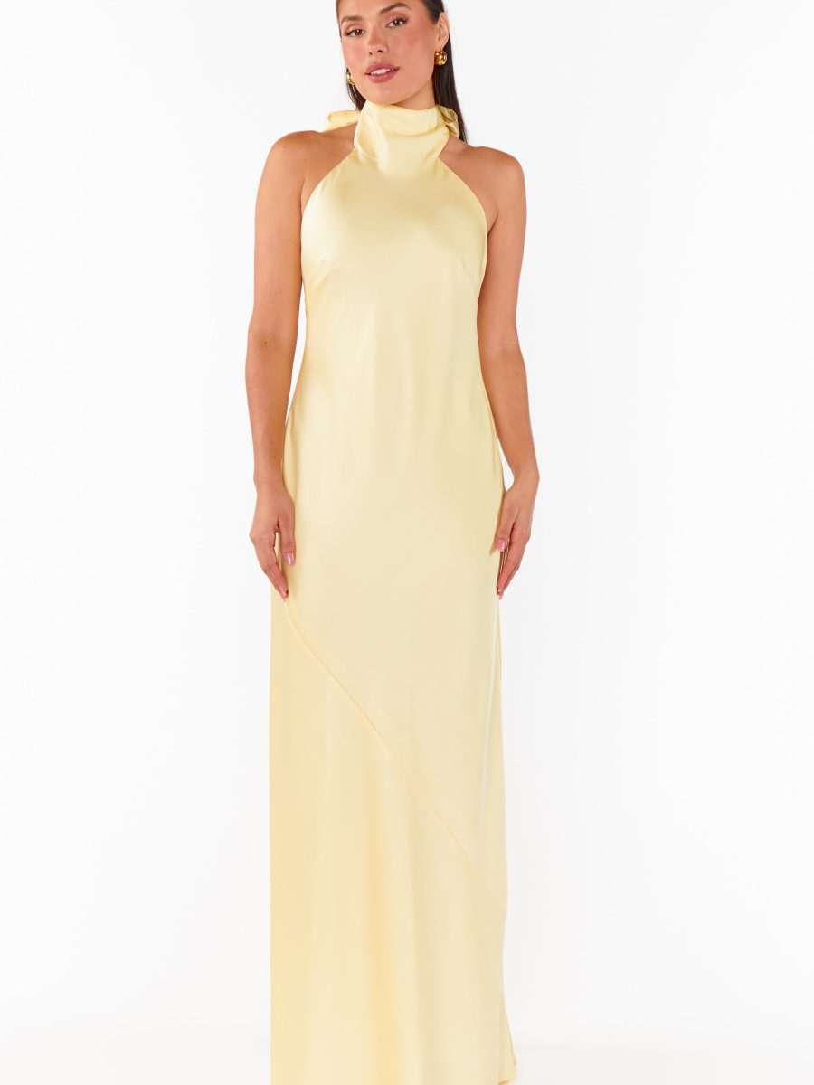 Lisa Maxi Dress ~ Pale Yellow Luxe Satin