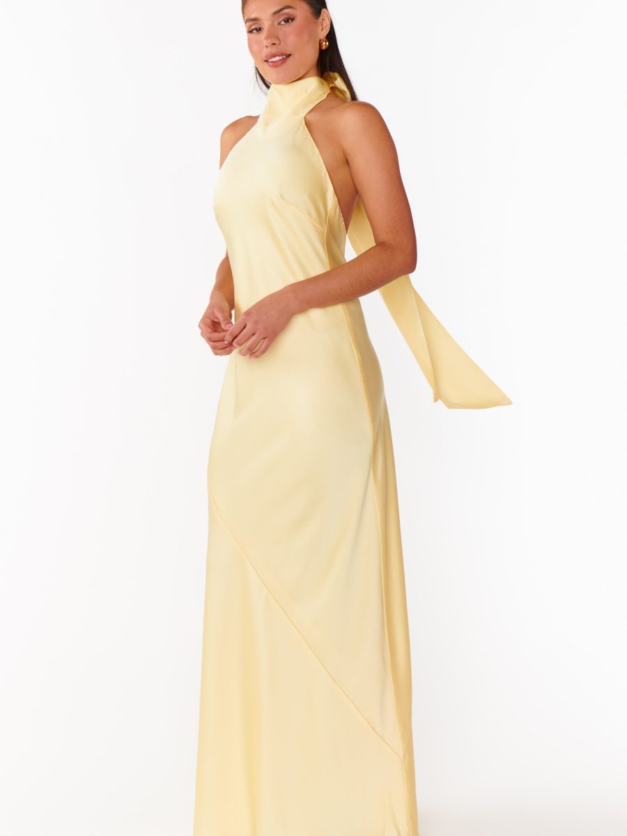 Lisa Maxi Dress ~ Pale Yellow Luxe Satin