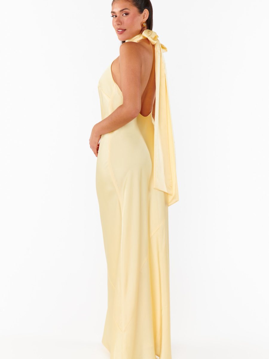 Lisa Maxi Dress ~ Pale Yellow Luxe Satin