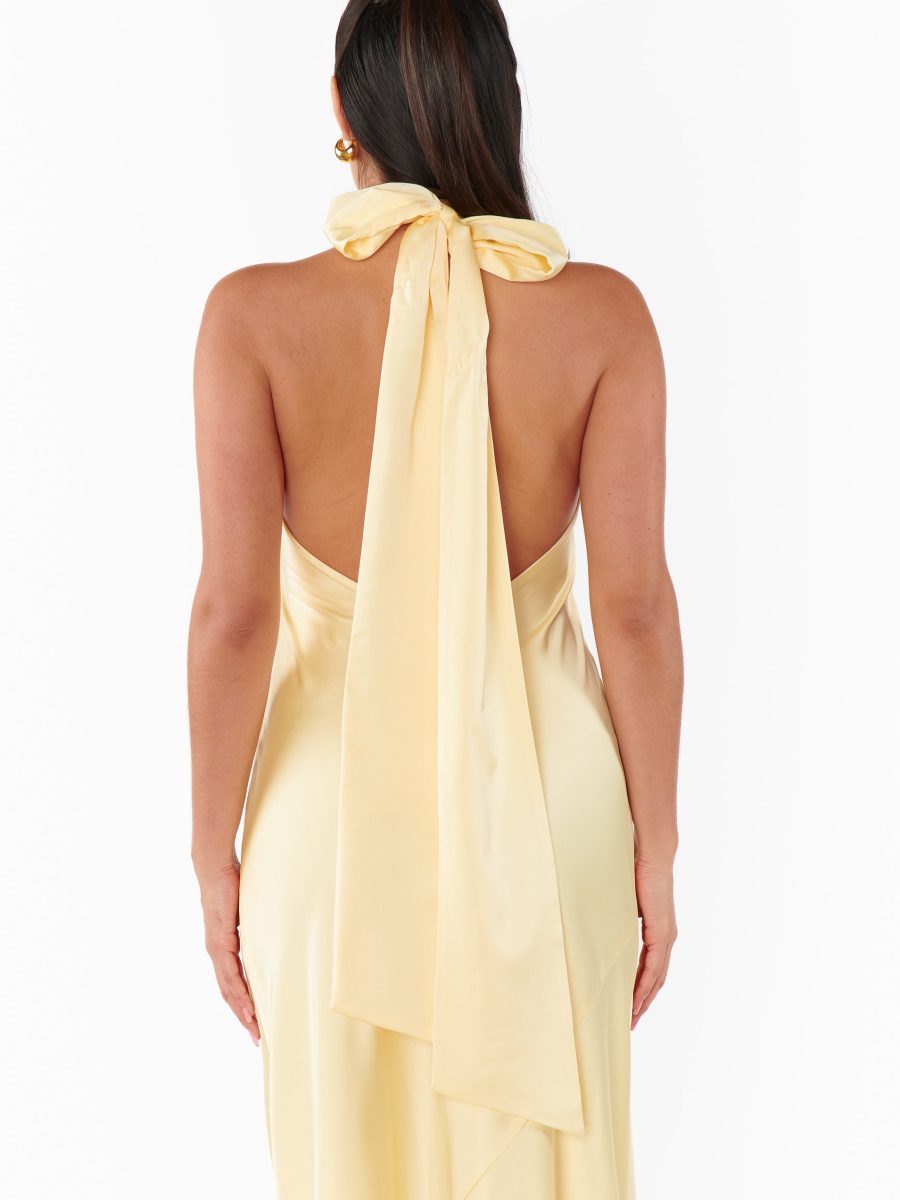 Lisa Maxi Dress ~ Pale Yellow Luxe Satin