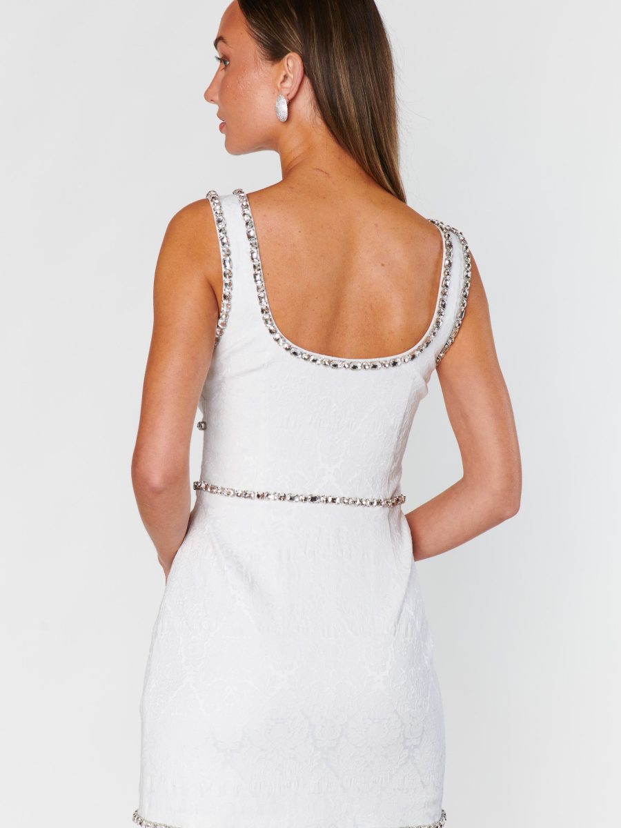Gina Dress ~ White Rhinestone Jacquard