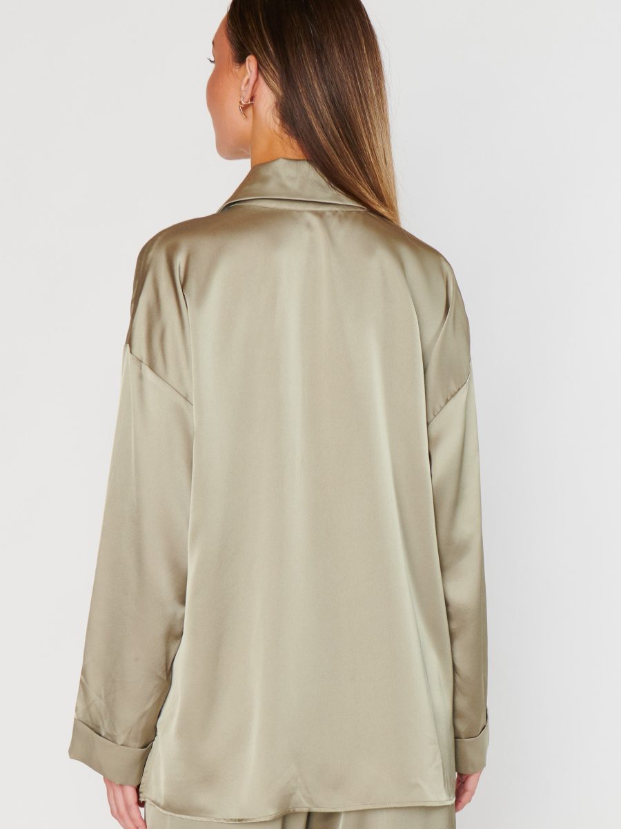 Always and Forever Button Down ~ Moss Green Luxe Satin