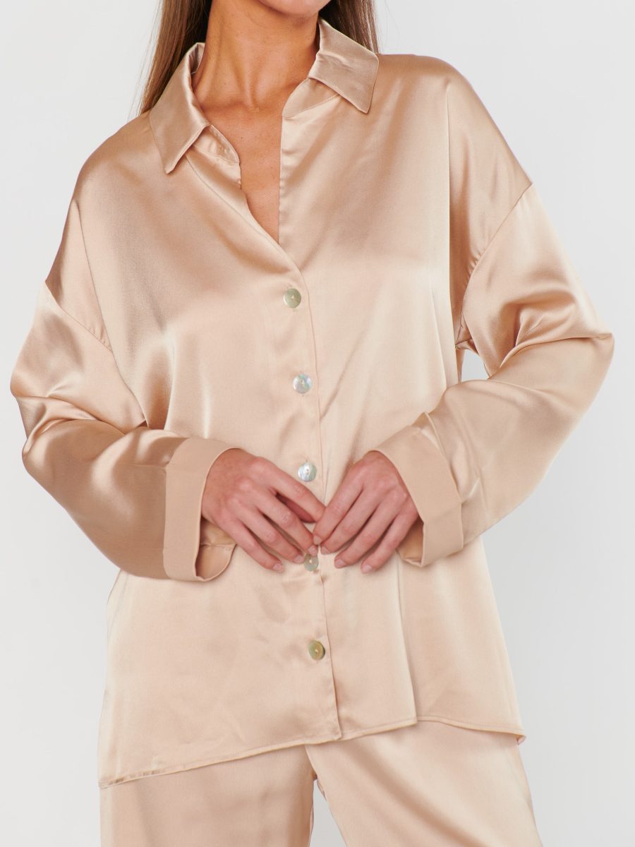Always and Forever Button Down ~ Champagne Luxe Satin