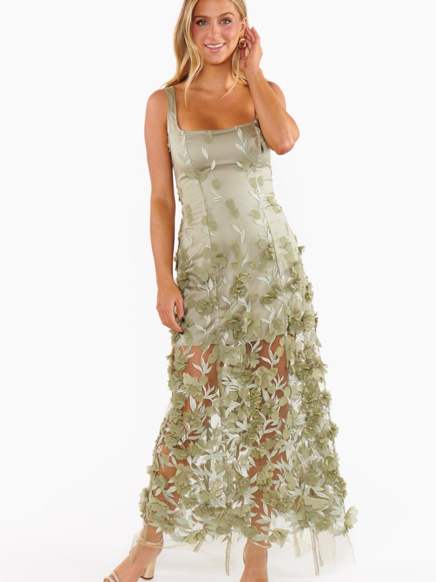 Stephanie Dress ~ Moss Green 3D Floral