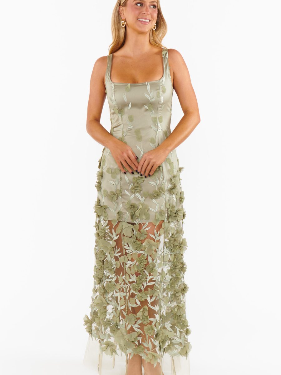 Stephanie Dress ~ Moss Green 3D Floral