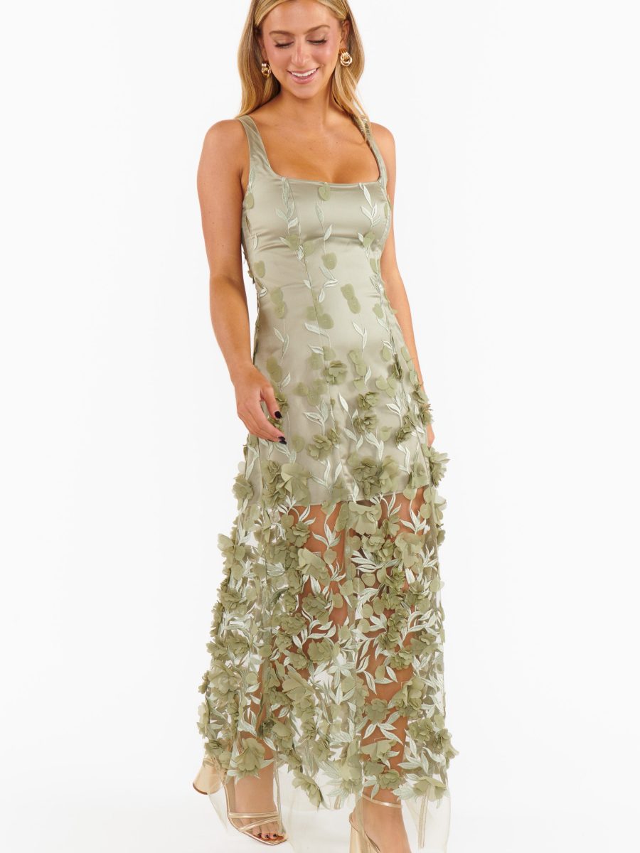 Stephanie Dress ~ Moss Green 3D Floral
