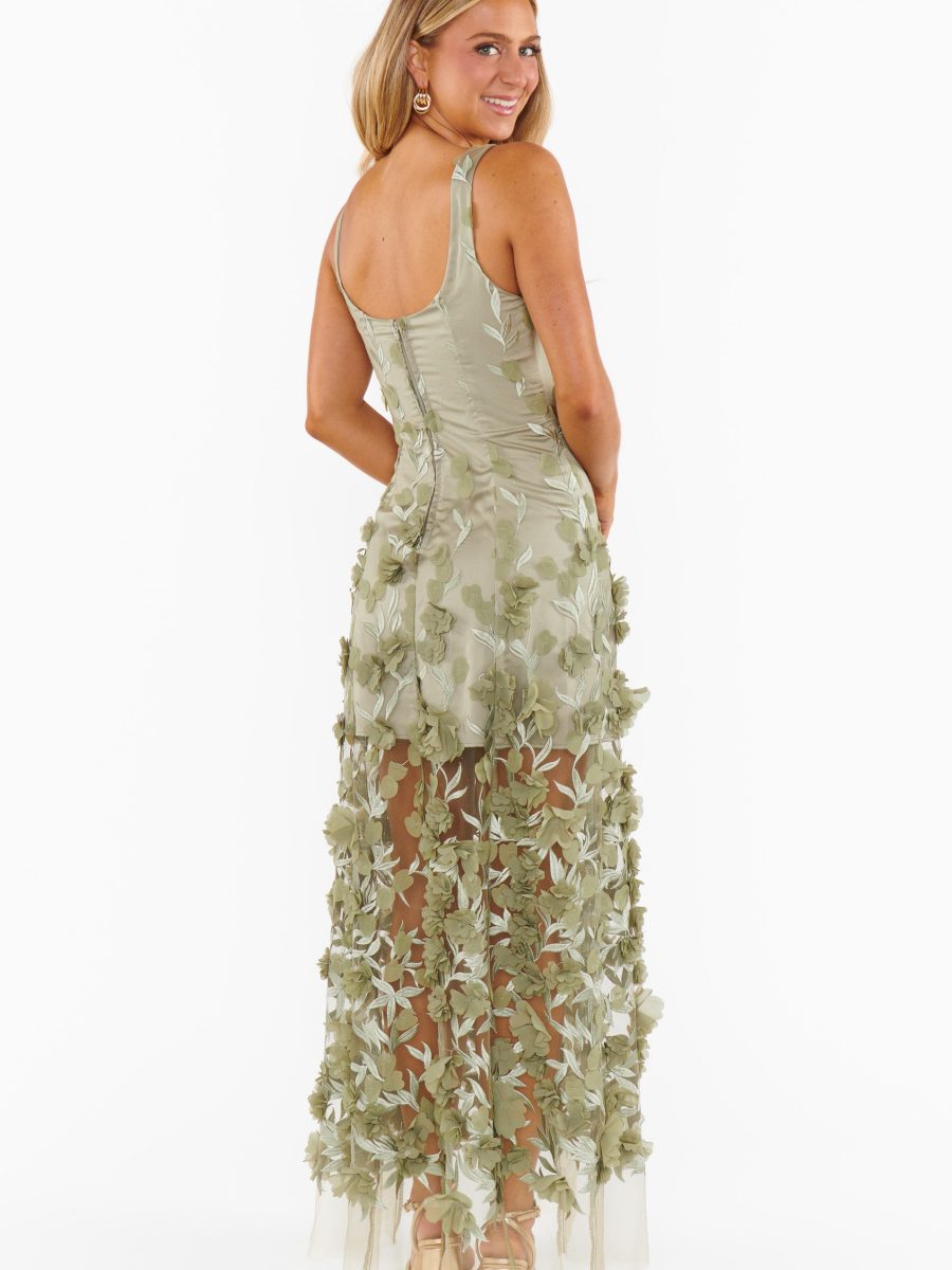 Stephanie Dress ~ Moss Green 3D Floral