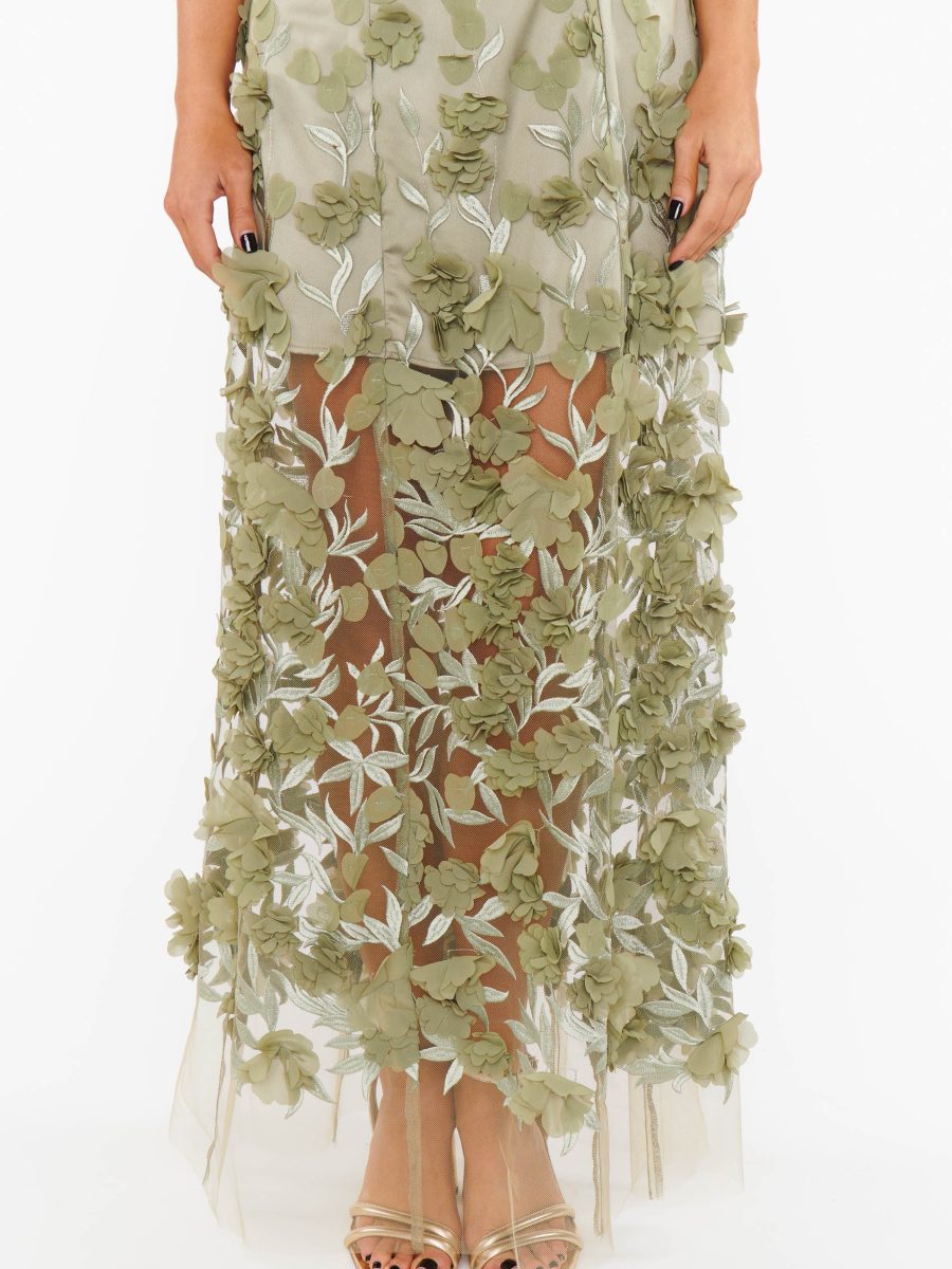 Stephanie Dress ~ Moss Green 3D Floral