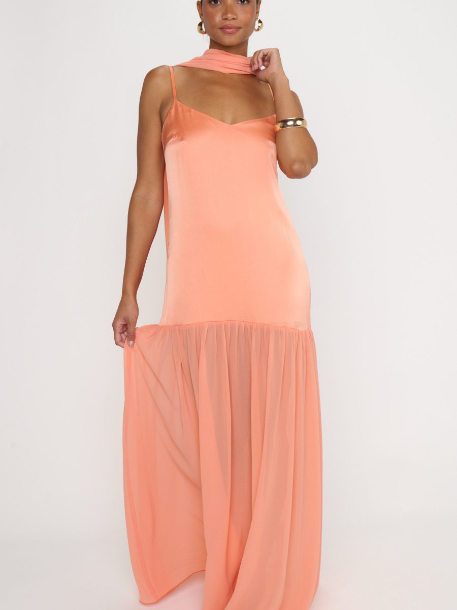 Dalia Maxi Dress ~ Cantaloupe Luxe Satin