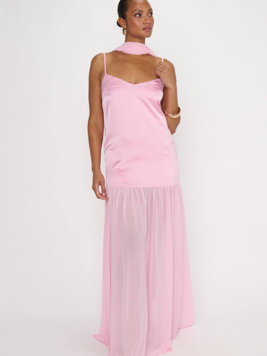 Dalia Maxi Dress ~ Light Pink Luxe Satin