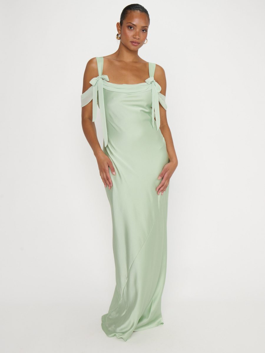 Bella Maxi Dress ~ Pistachio Luxe Satin