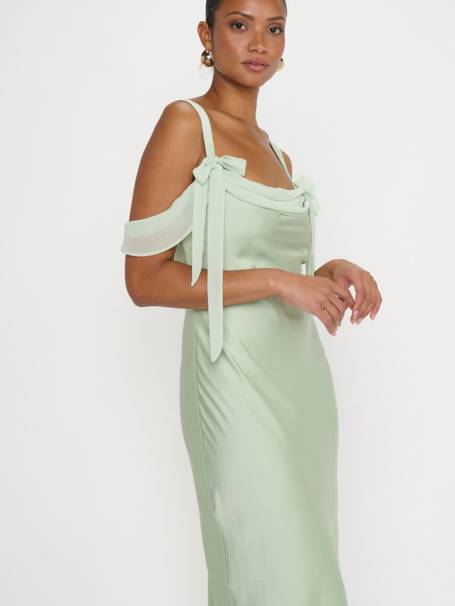 Bella Maxi Dress ~ Pistachio Luxe Satin