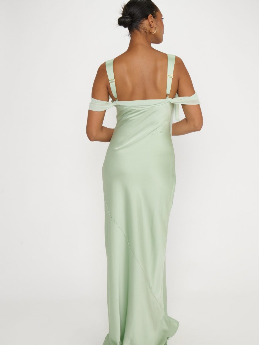 Bella Maxi Dress ~ Pistachio Luxe Satin