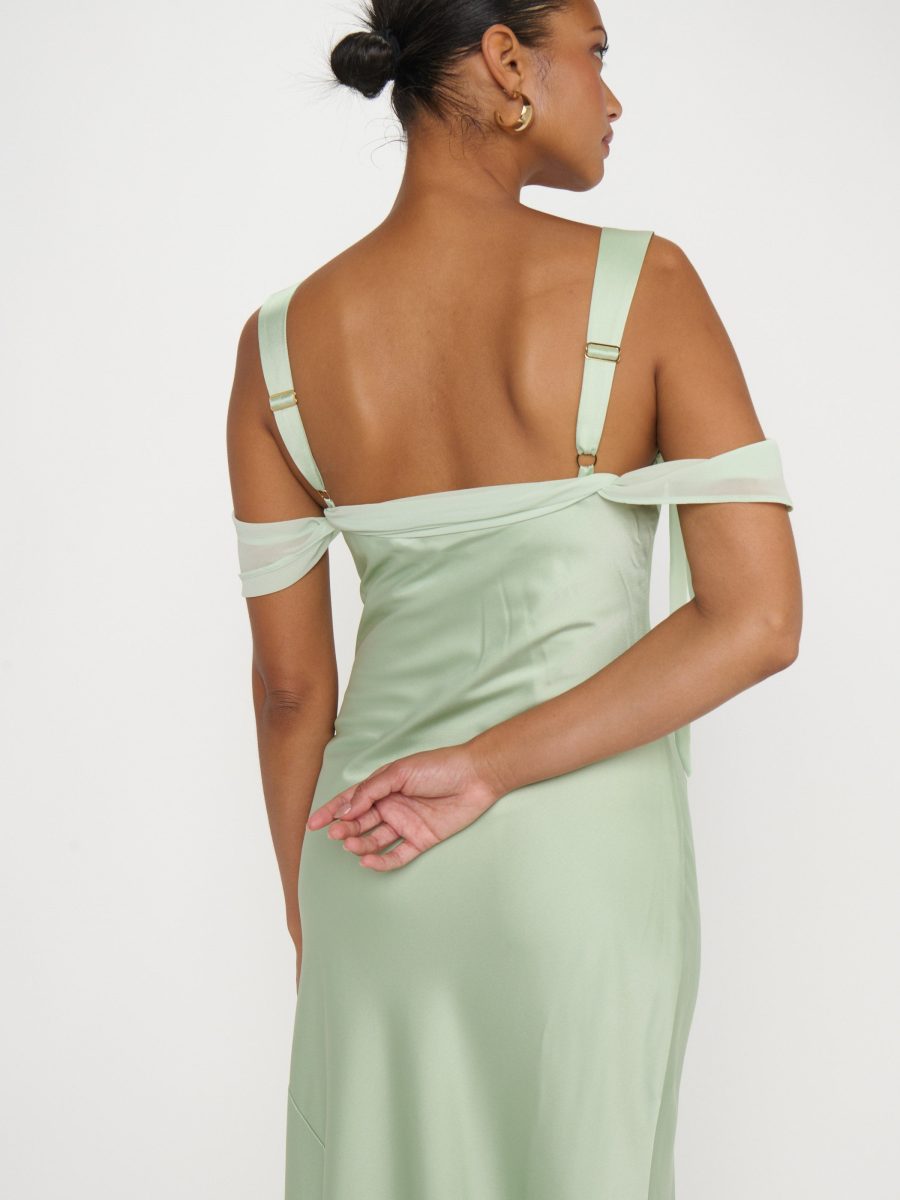 Bella Maxi Dress ~ Pistachio Luxe Satin