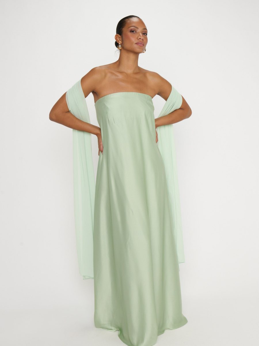 Tinsley Tube Dress ~ Pistachio Luxe Satin