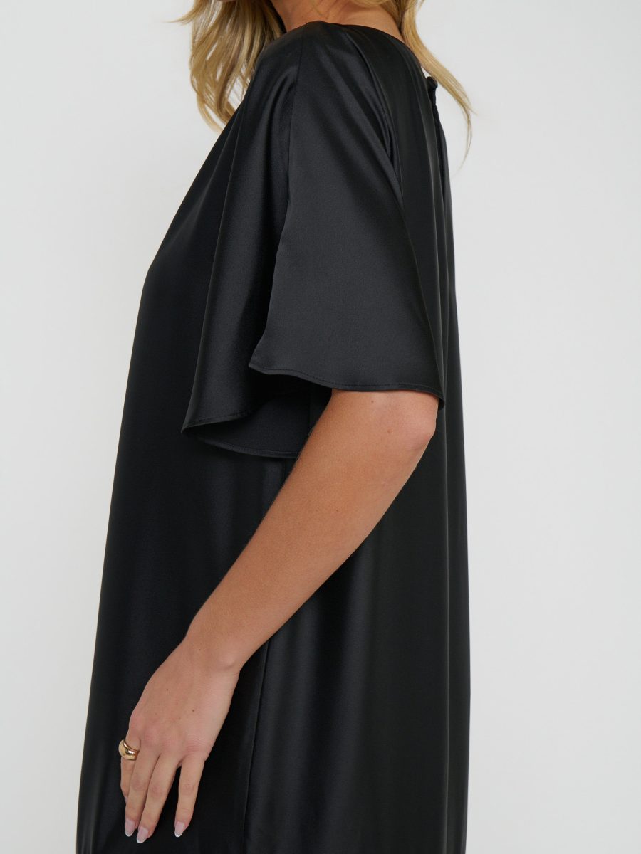 Mary Kate Fringe Dress ~ Black Luxe Satin