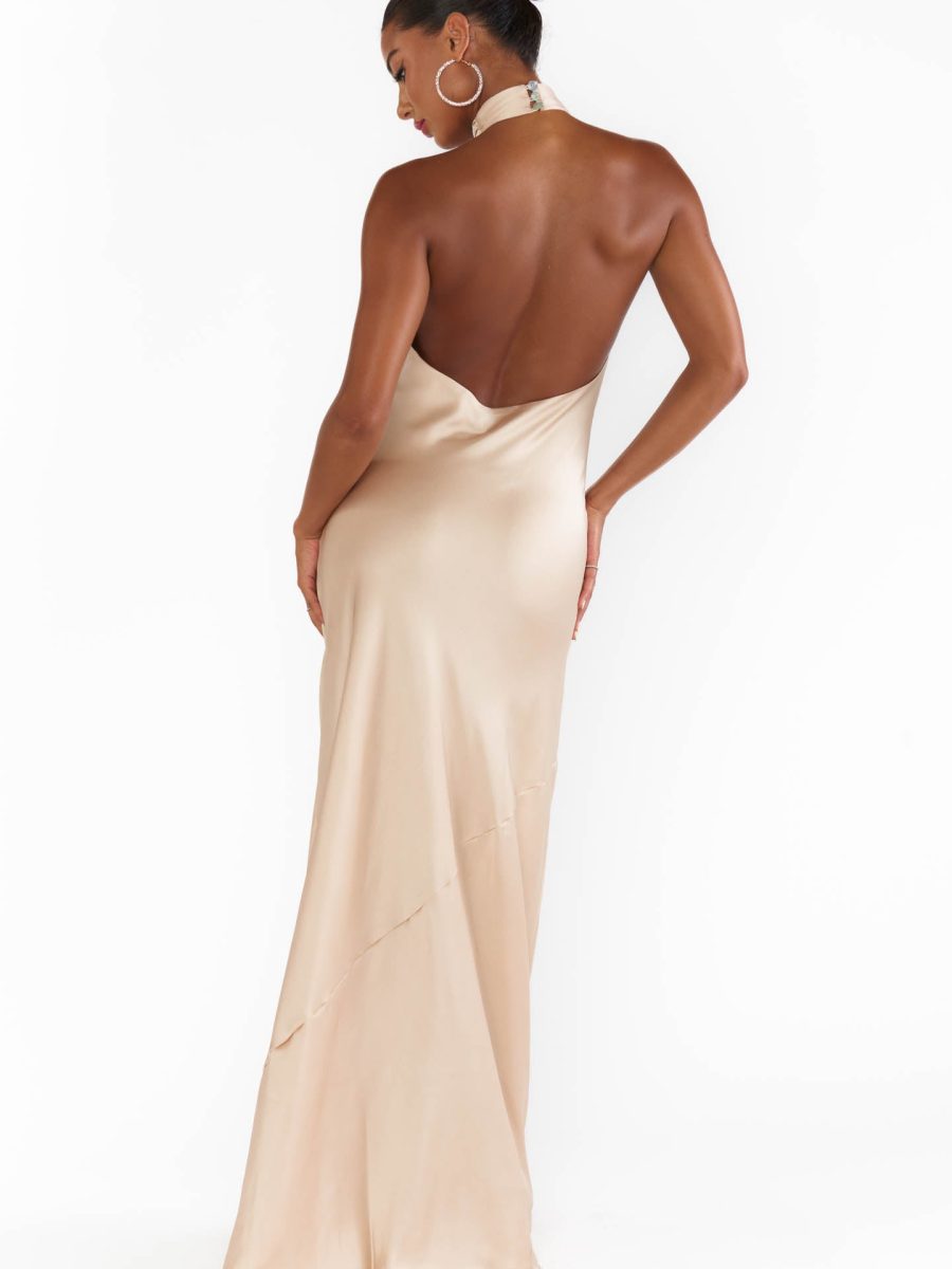 Jasmine Halter Maxi Dress ~ Champagne Luxe Satin