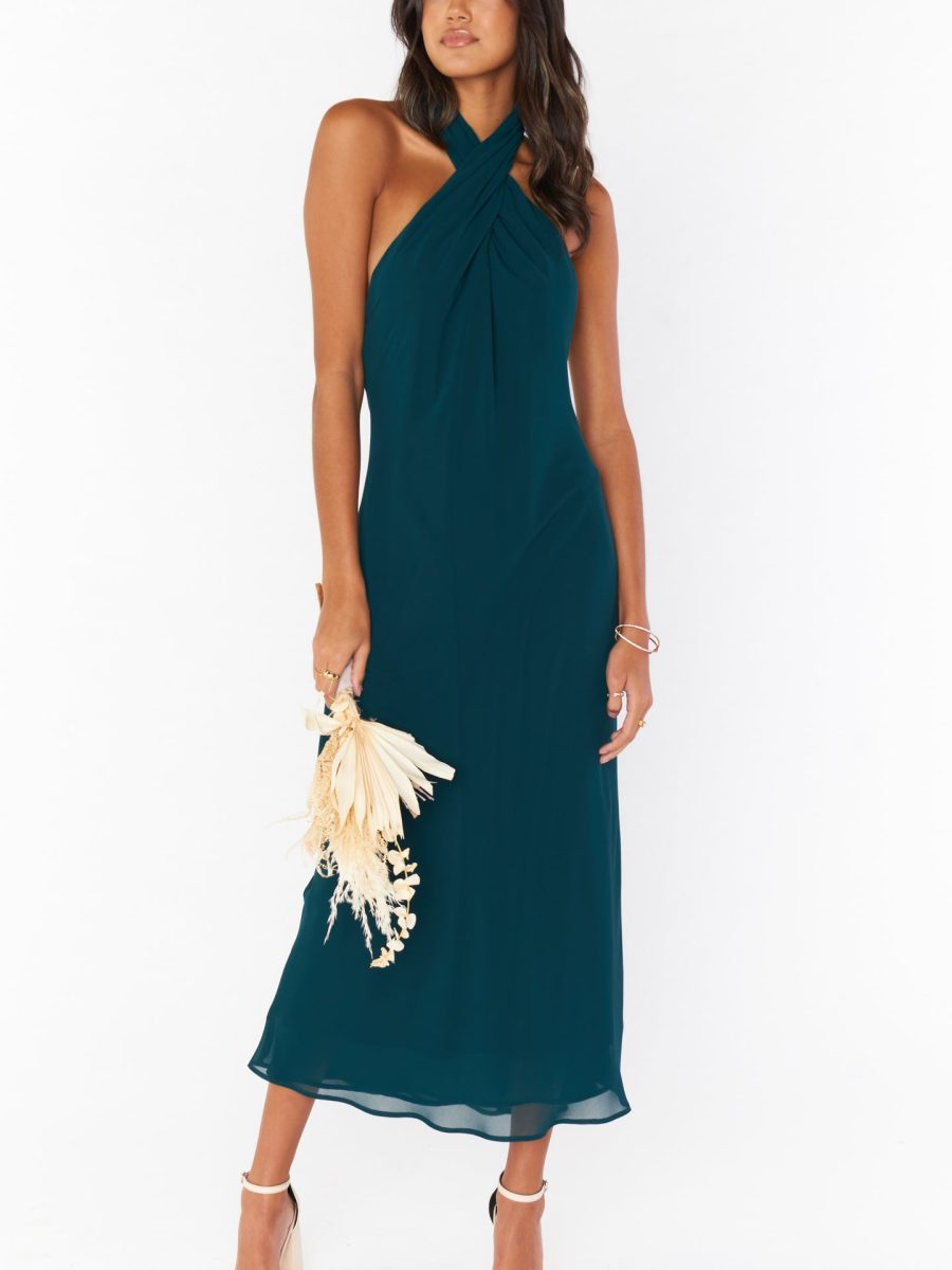 Jasmine Halter Midi Dress ~ Emerald Chiffon
