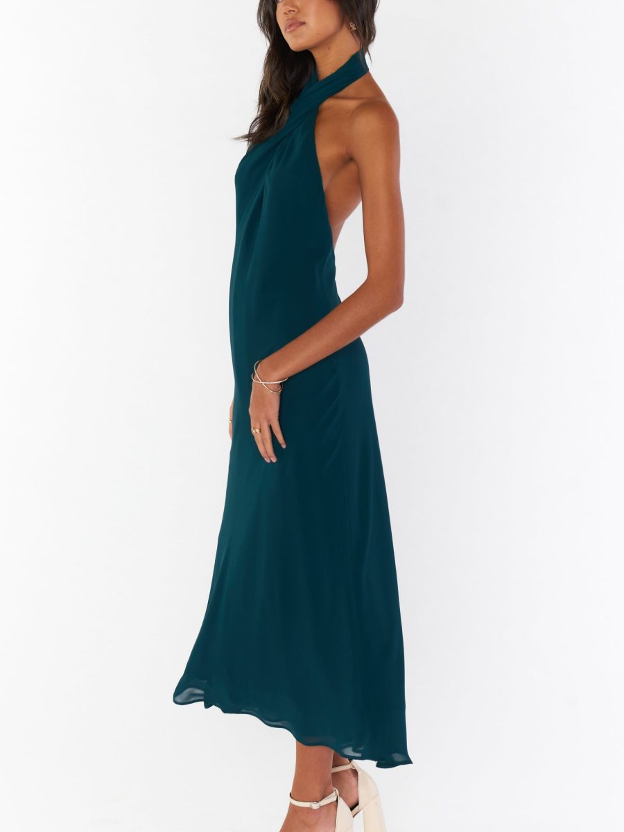 Jasmine Halter Midi Dress ~ Emerald Chiffon