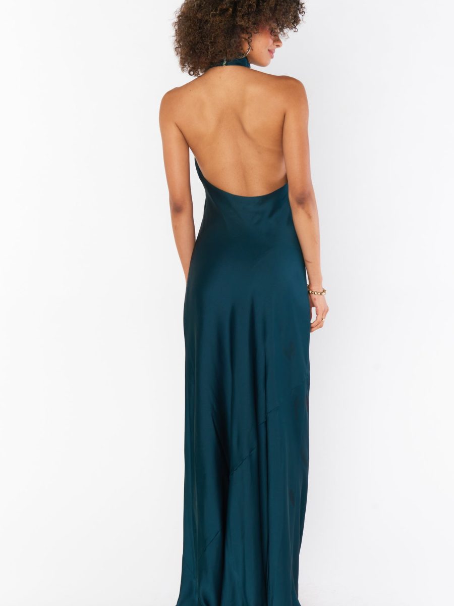 Jasmine Halter Maxi Dress ~ Deep Emerald Luxe Satin
