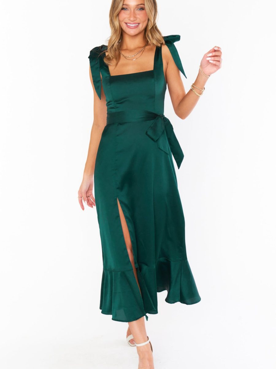 Claire Midi Dress ~ Deep Emerald Luxe Satin