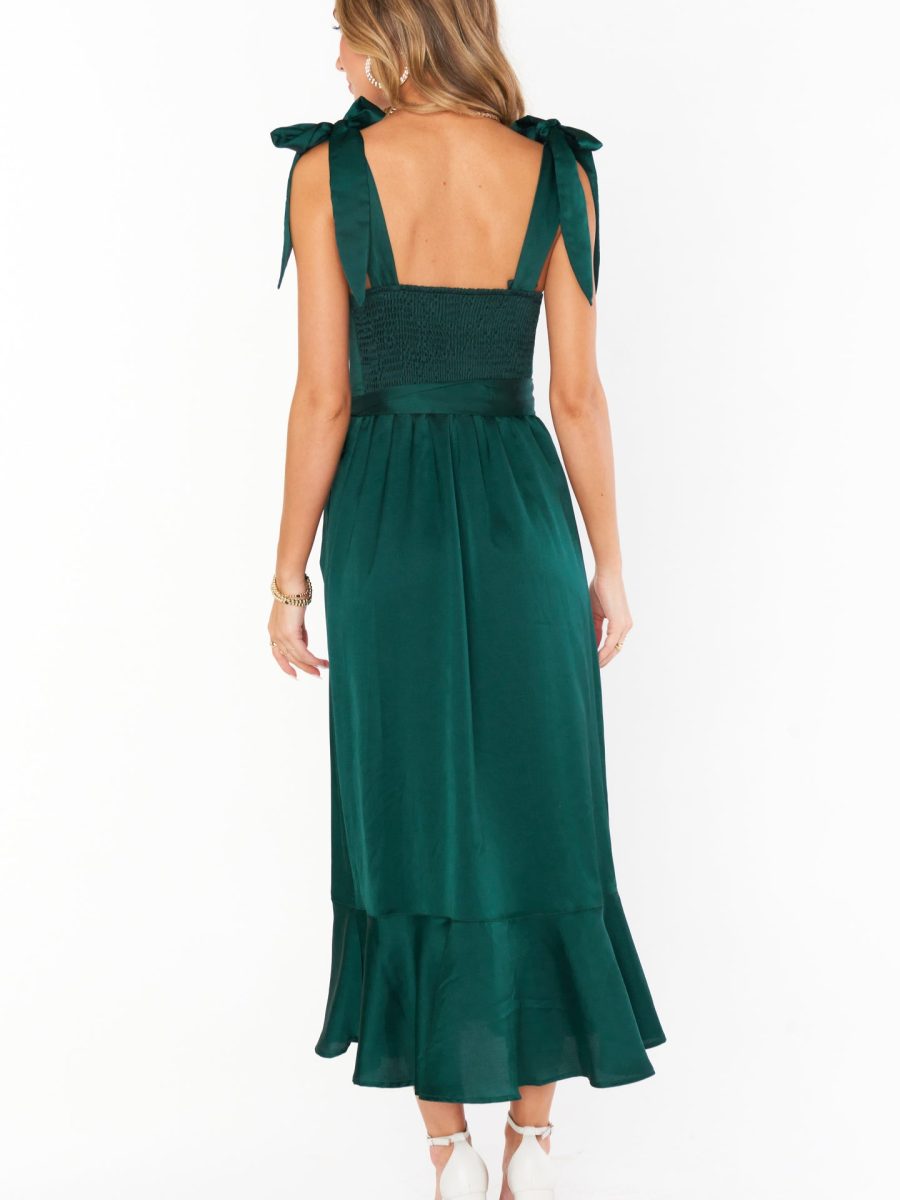 Claire Midi Dress ~ Deep Emerald Luxe Satin