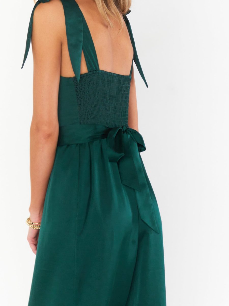 Claire Midi Dress ~ Deep Emerald Luxe Satin