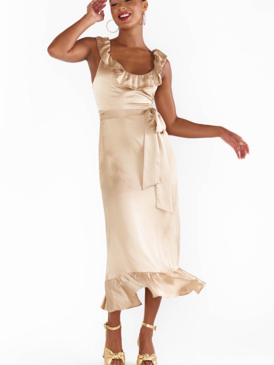 Alexis Midi Dress ~ Champagne Luxe Satin