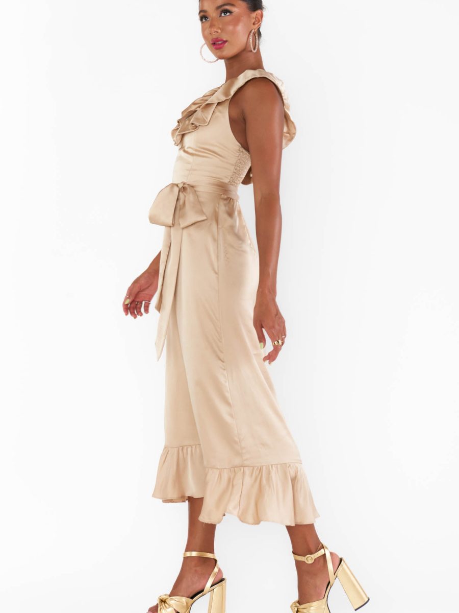 Alexis Midi Dress ~ Champagne Luxe Satin