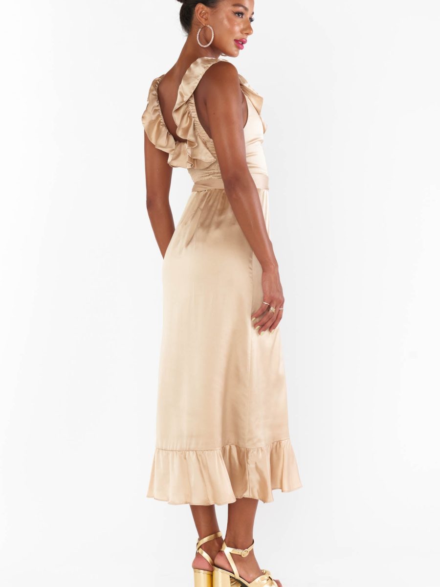 Alexis Midi Dress ~ Champagne Luxe Satin