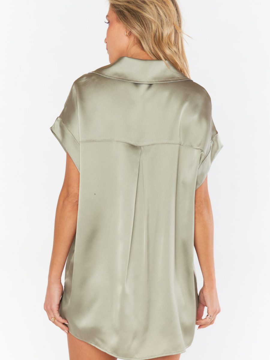 Best Day Button Up ~ Moss Green Luxe Satin
