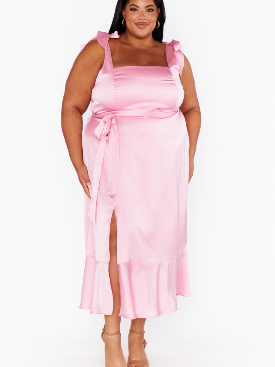 Garden Midi Dress ~ Light Pink Luxe Satin