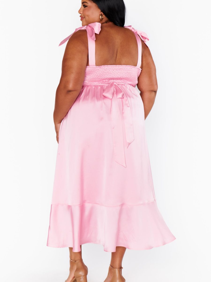 Garden Midi Dress ~ Light Pink Luxe Satin