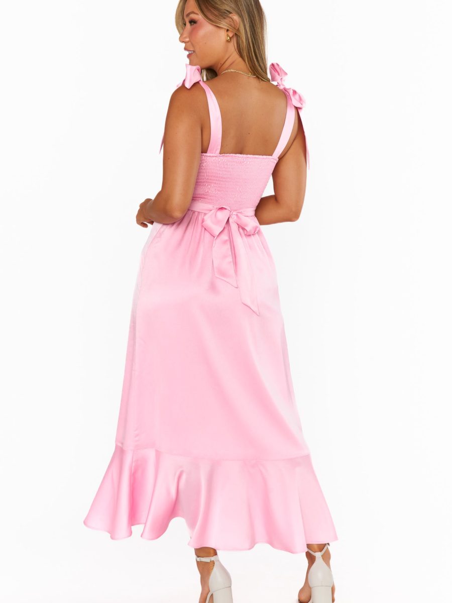 Garden Midi Dress ~ Light Pink Luxe Satin