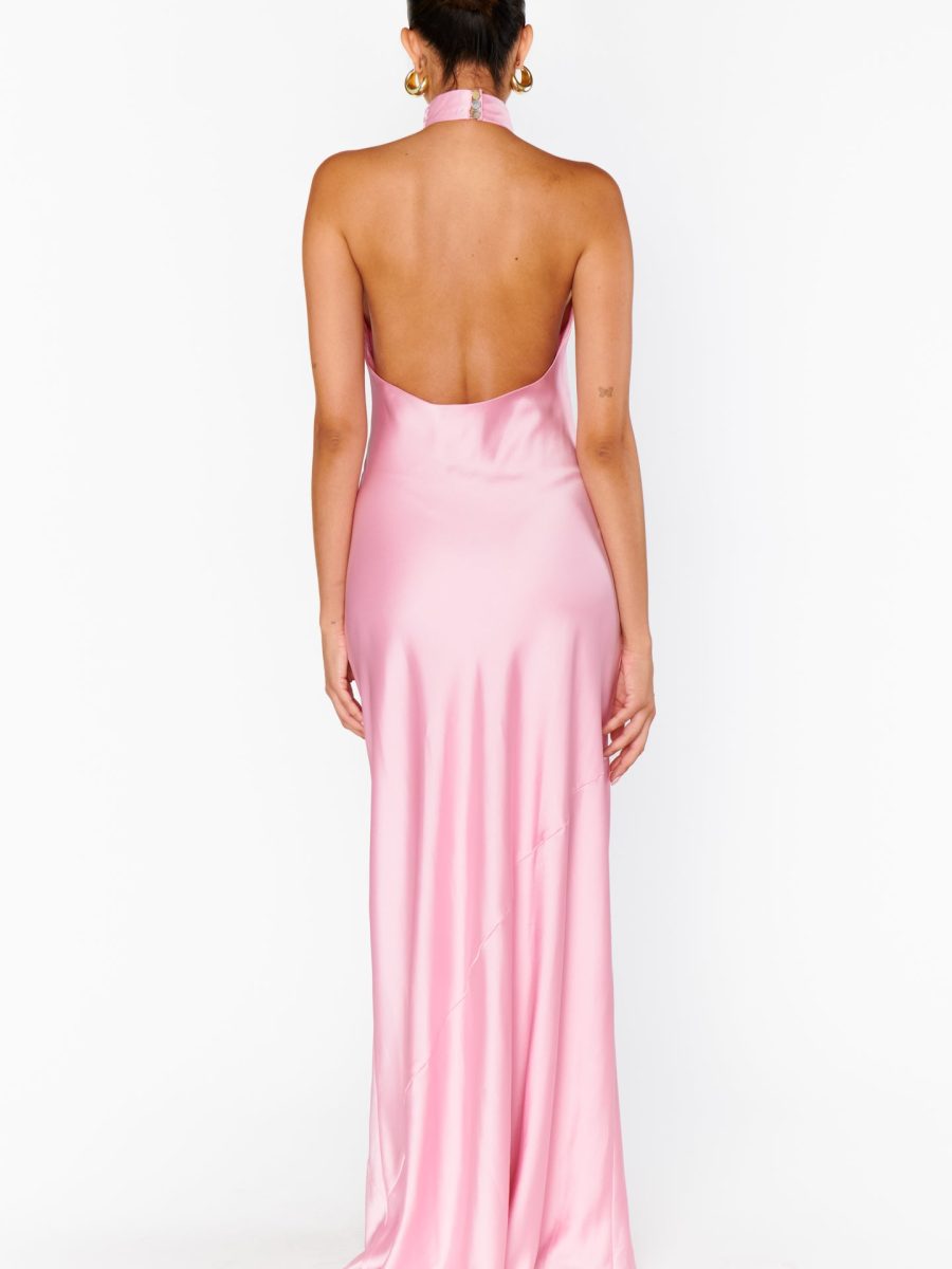 Jasmine Halter Maxi Dress ~ Light Pink Luxe Satin