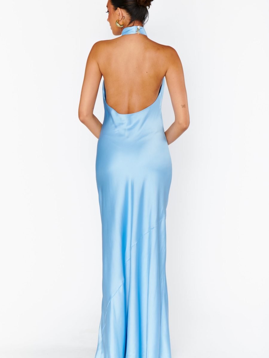 Jasmine Halter Maxi Dress ~ Baby Blue Luxe Satin
