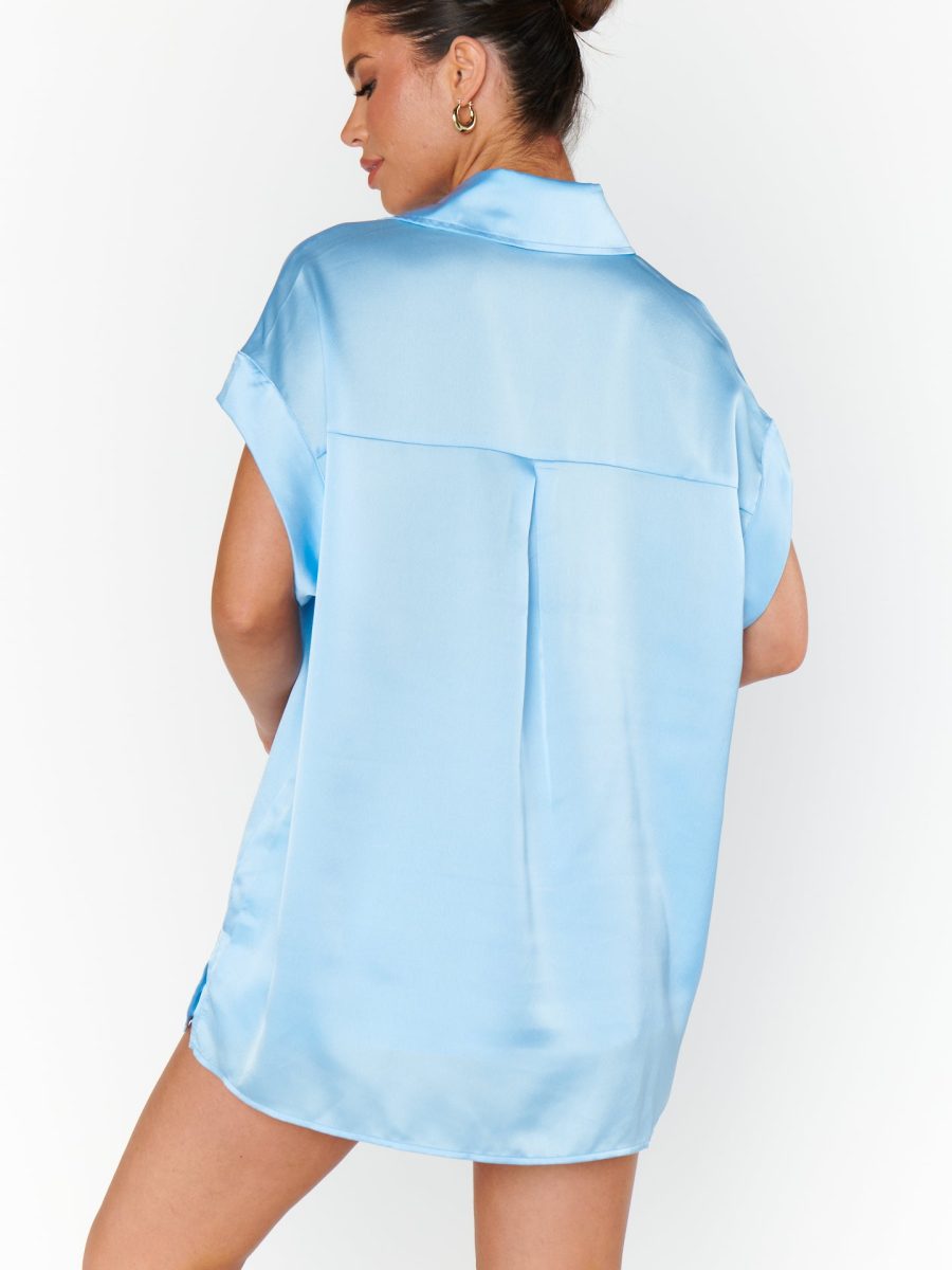 Best Day Button Up ~ Baby Blue Luxe Satin
