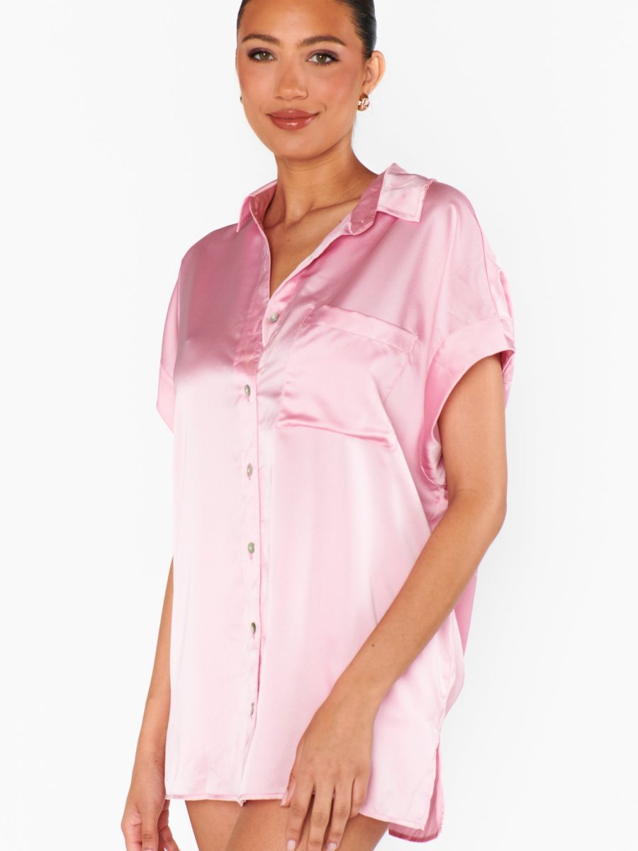 Best Day Button Up ~ Light Pink Luxe Satin
